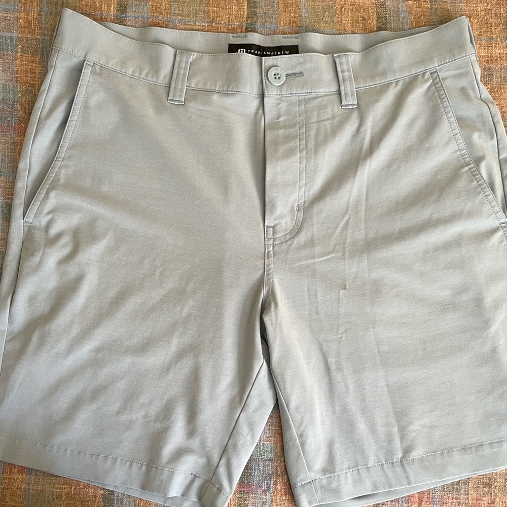 Gray Flat Front Chino Shorts Lightweight Cotton Blend